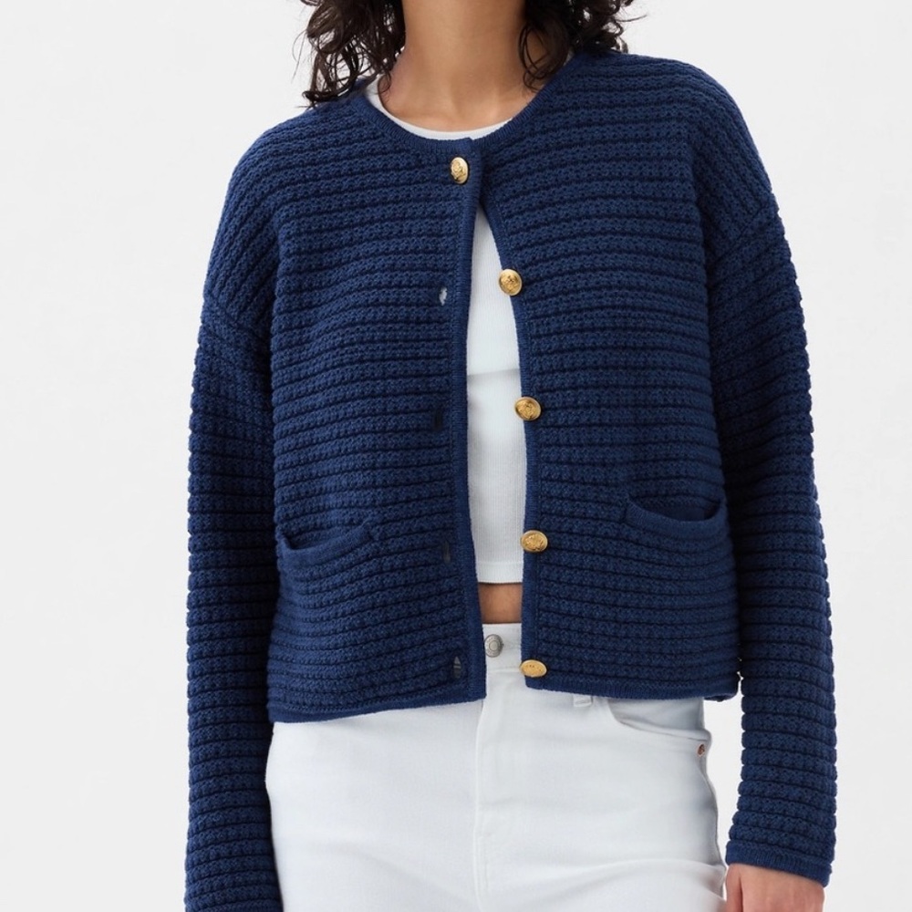 Gap Blue Textured Cotton Womens Sweater